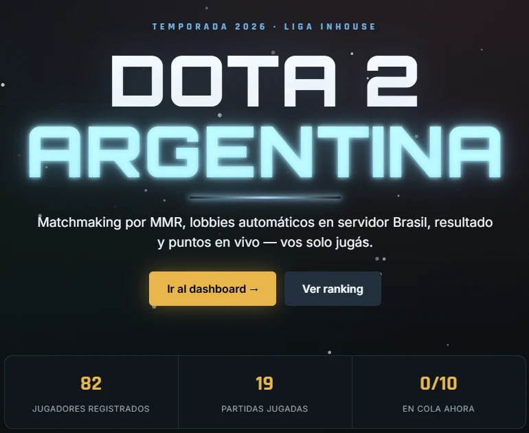 dota2.ar — jugadores registrados y partidas jugadas en vivo